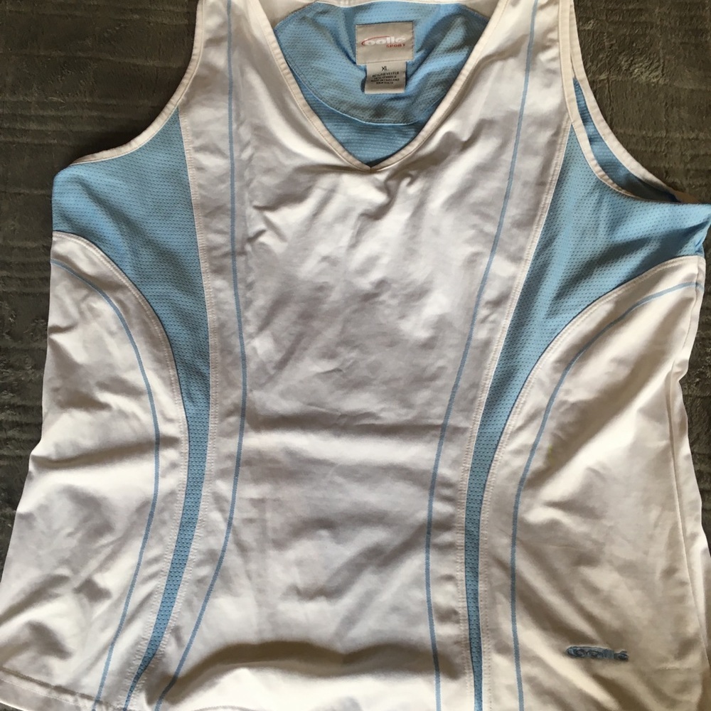 Blue and white tank